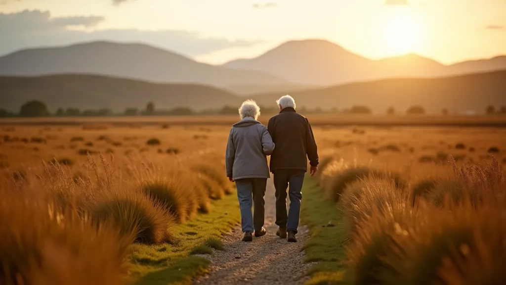 Seniors enjoying a peaceful walk on a scenic bog trail in Connemara