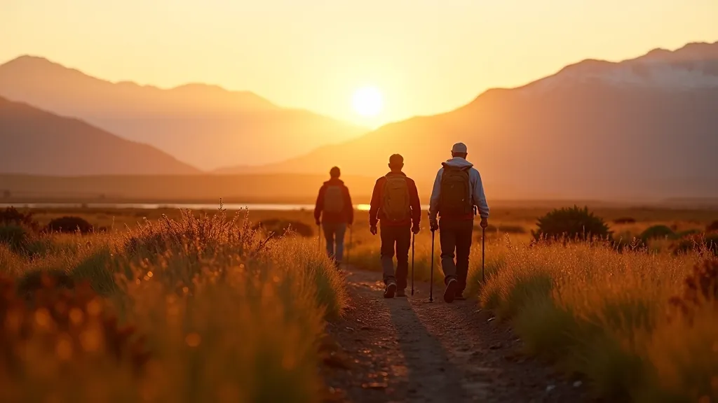 Guided walk across peat bog landscape with distant mountains